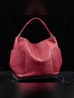 Le Miel Designer Red Ostrich Leather Shoulder Bag